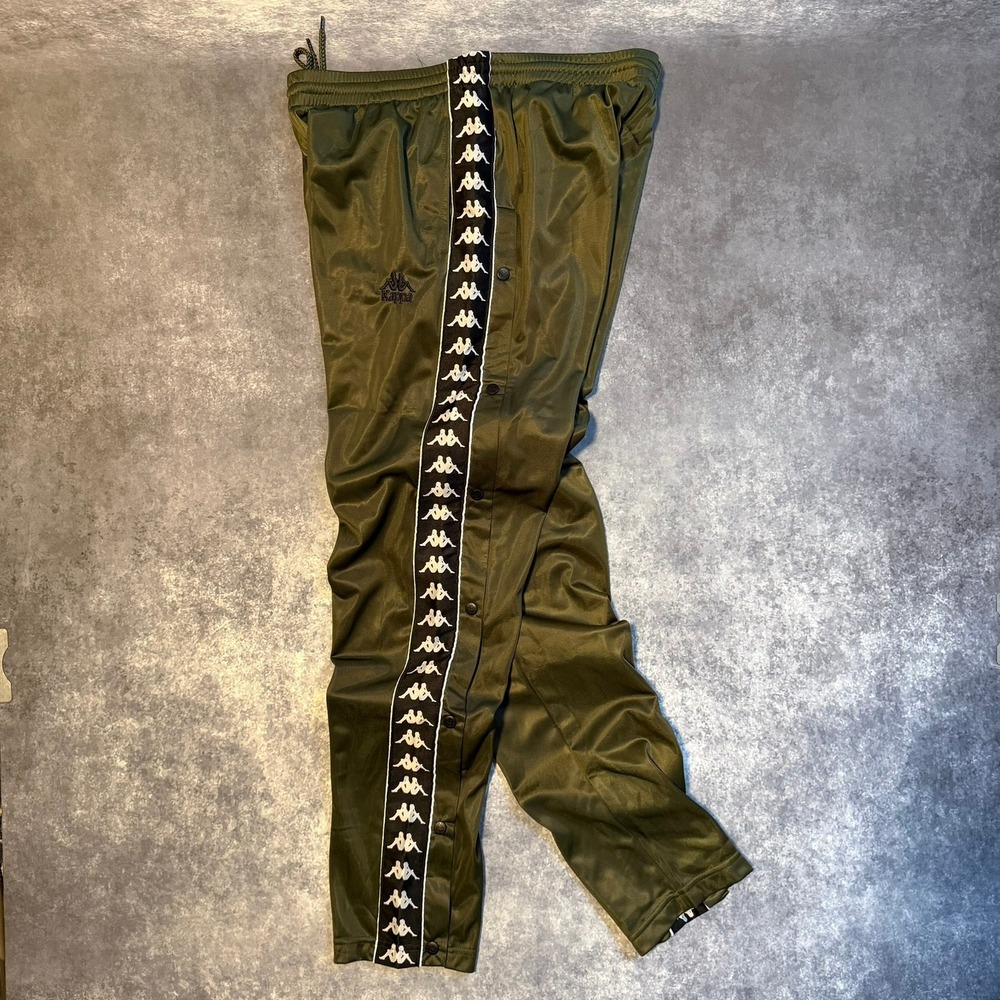 Kappa Mens 2XL Olive Green Snap Button Logo Tape Track Pants XX-Large